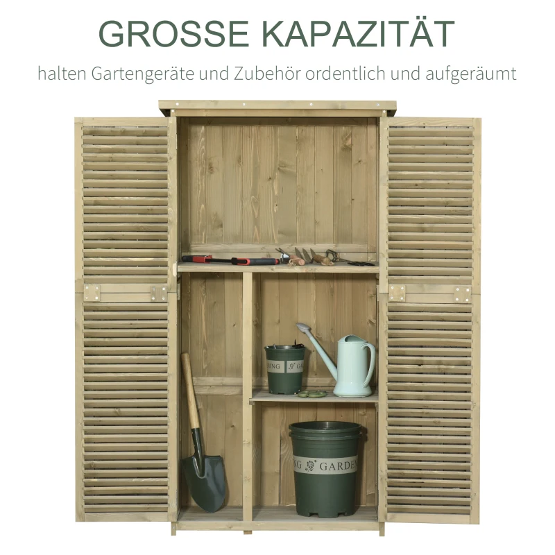 Outsunny Gartenschrank Holz Geräteschuppen Gerätehaus mit Asphaltdach Lamellentür Geräteschrank Schuppen Garten 4 Fächer Grau 87 x 46,5 x 160 cm