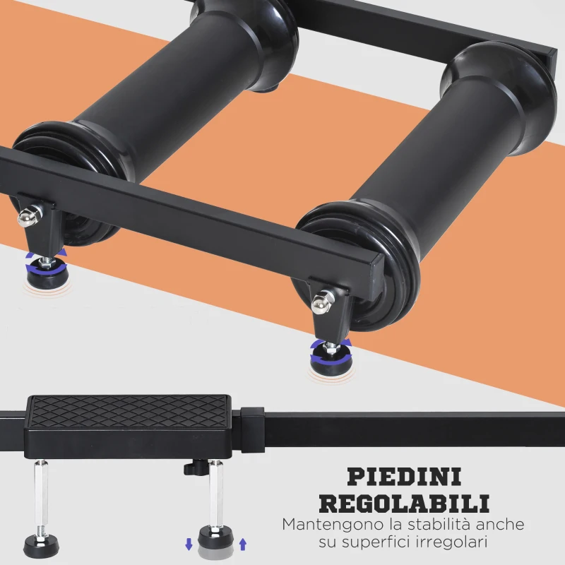 HOMCOM Rullo per Bicicletta Portatile Allenamento Fitness da Casa, Supporto Bici da Terra con Lunghezza Regolabile 49x16x82-137cm