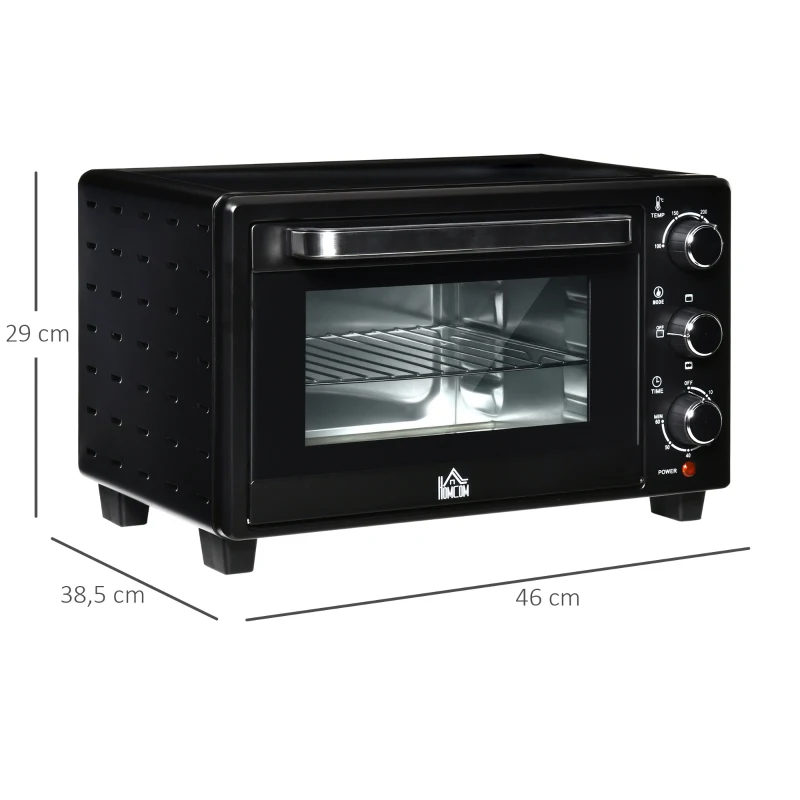 HOMCOM Horno Sobremesa de 21L 1400W Mini Horno Eléctrico Temporizador hasta 60min y Temperatura Regulable hasta 230℃ Negro