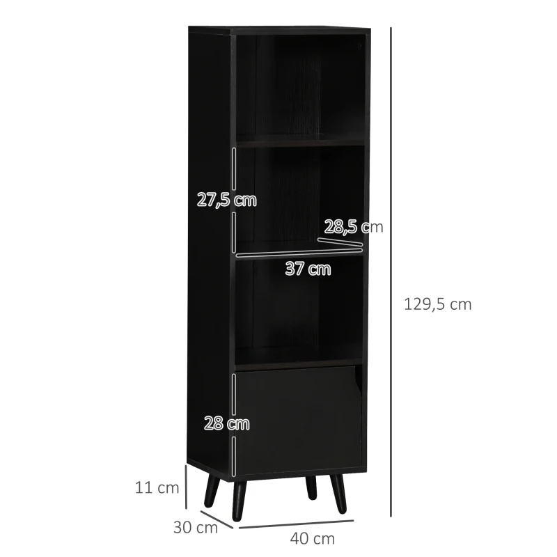 HOMCOM Estantería para Libros con 3 Estantes Abiertos y Cajón Librería Moderno para Almacenamiento Juguetes 40x30x129,5cm Negro