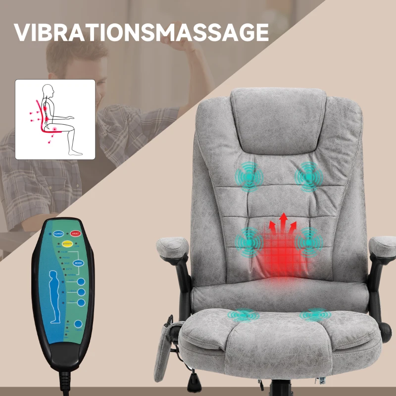 Vinsetto Chefsessel mit Massage- & Wärmefunktion, ergonomisch, verstellbar, bis 120kg, Grau(m-4)