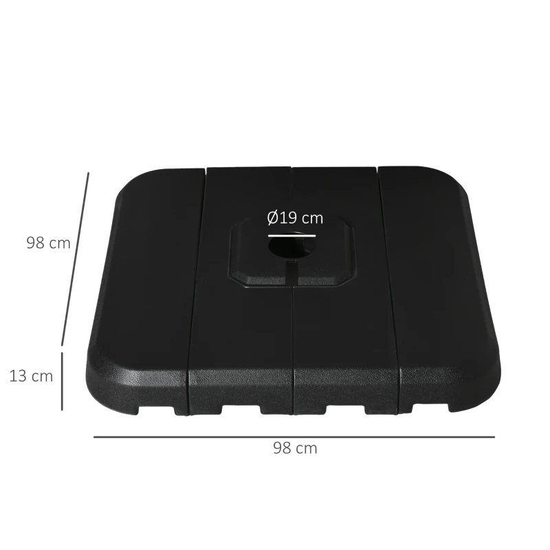 Outsunny Ensemble de 4 pieds de parasols poids pour supports de parasol base de lestage parasol remplissage eau ou sable jusqu'à 90 kg/130 kg HDPE 98 x 98 x 13 cm noir