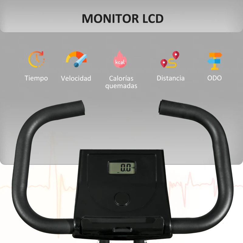 HOMCOM Bicicleta Estática Plegable con 8 Niveles de Resistencia Magnética Pantalla LCD y Asiento Regulable 43x85x109cm Negro