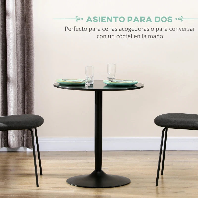 HOMCOM Mesa de Comedor Redonda Mesa de Cocina para 2 Personas con Base de Acero y Almohadillas Antideslizantes Ø70x75 cm Negro
