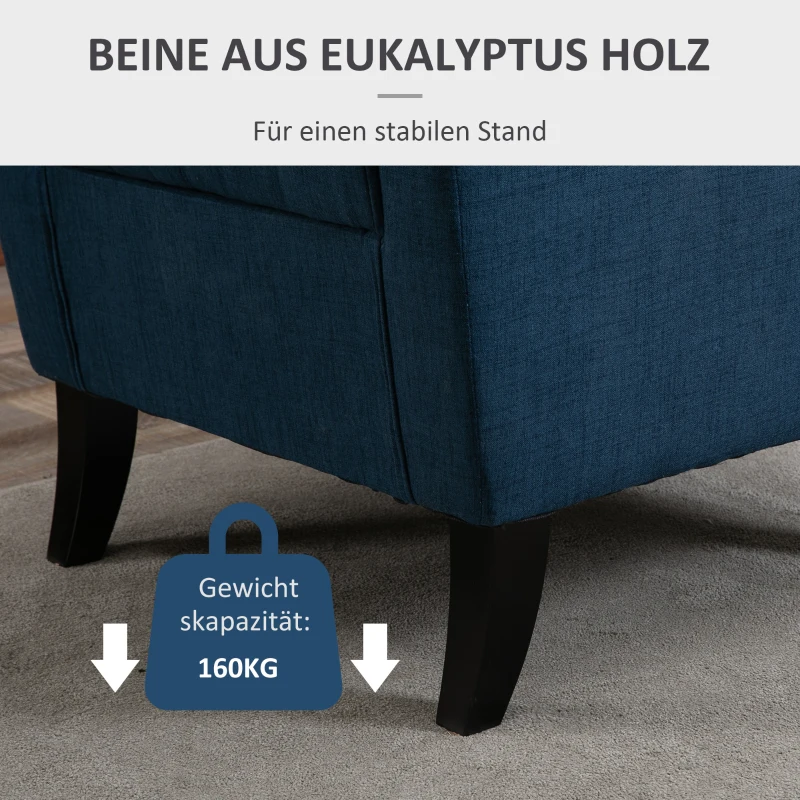 HOMCOM Eleganter Ohrensessel, dick gepolstert, abnehmbarer Bezug, 74 x 86 x 102 cm, Blau(m-6)