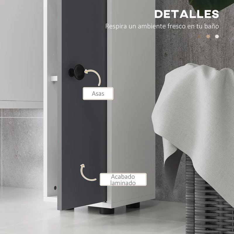 kleankin Columna de Baño con 1 Cajón 5 Estantes y 2 Puertas para Salón Dormitorio Carga 30 kg 20x20x180 cm Gris