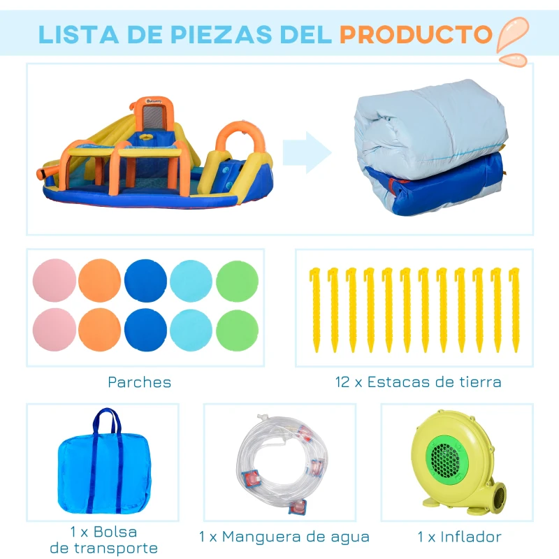 Outsunny Castillo Inflable para Niños de 3-8 Años con Cesta de Baloncesto Piscina y Bolsa de Transporte 435x435x200 cm Multicolor