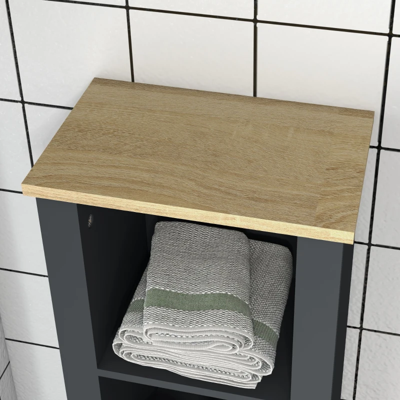 kleankin Colonna Bagno Salvaspazio con Armadietto e 3 Ripiani Aperti in Legno, 34x23x165cm, Grigio