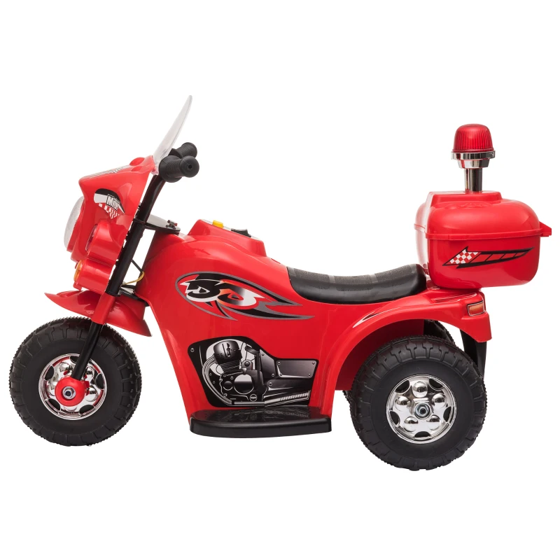 HOMCOM Moto Eléctrica para Niños de 18-36 Meses Moto de Batería 6V Motocicleta Infantil con 3 Ruedas Música Bocina Faros Baúl 80x35x52 cm Rojo