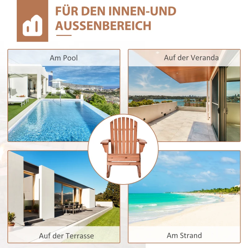 Outsunny Adirondack Gartenstuhl Schaukelstuhl Schaukelsessel Gartensessel Gartenmöbel Balkonstuhl Natur 77 x 94 x 97 cm