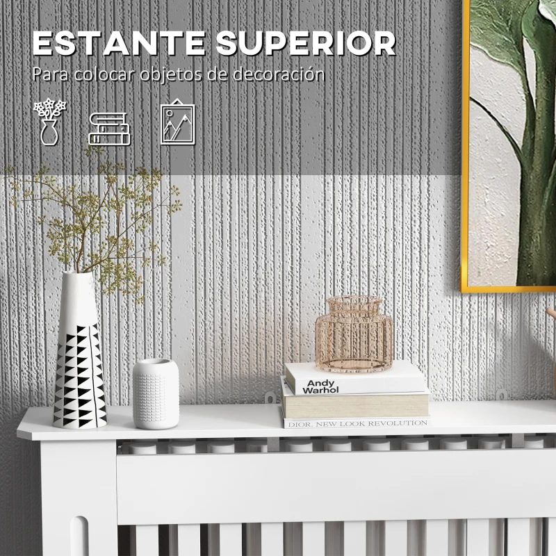 HOMCOM Cubre Radiador Cubierta de Radiador para Radiador con Dispositivo Antivuelco Diseño Moderno MDF 112x19x81cm Blanco(m-5)
