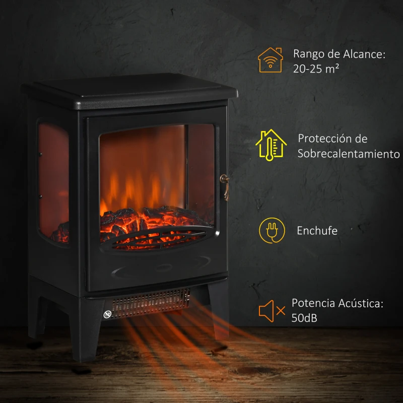 HOMCOM Chimenea Eléctrica 900W/1800W con Efecto de Llama Temperatura Ajustable y Protección Sobrecalentamiento Negro