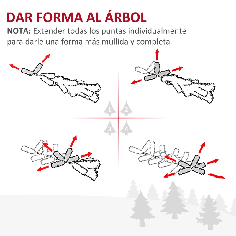 HOMCOM Árbol de Navidad Artificial 180 cm con 390 Puntas Decoración Navideña para Interiores Fácil de Montar Blanco