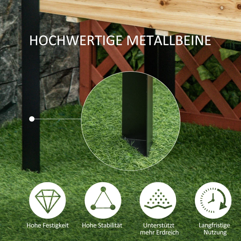 Outsunny Hochbeet Pflanzkasten Blumenkasten Blumentopf Kräuterbeet mit Vliesstoff Massivholz Stahl Natur+Schwarz 120 x 60 x 74 cm