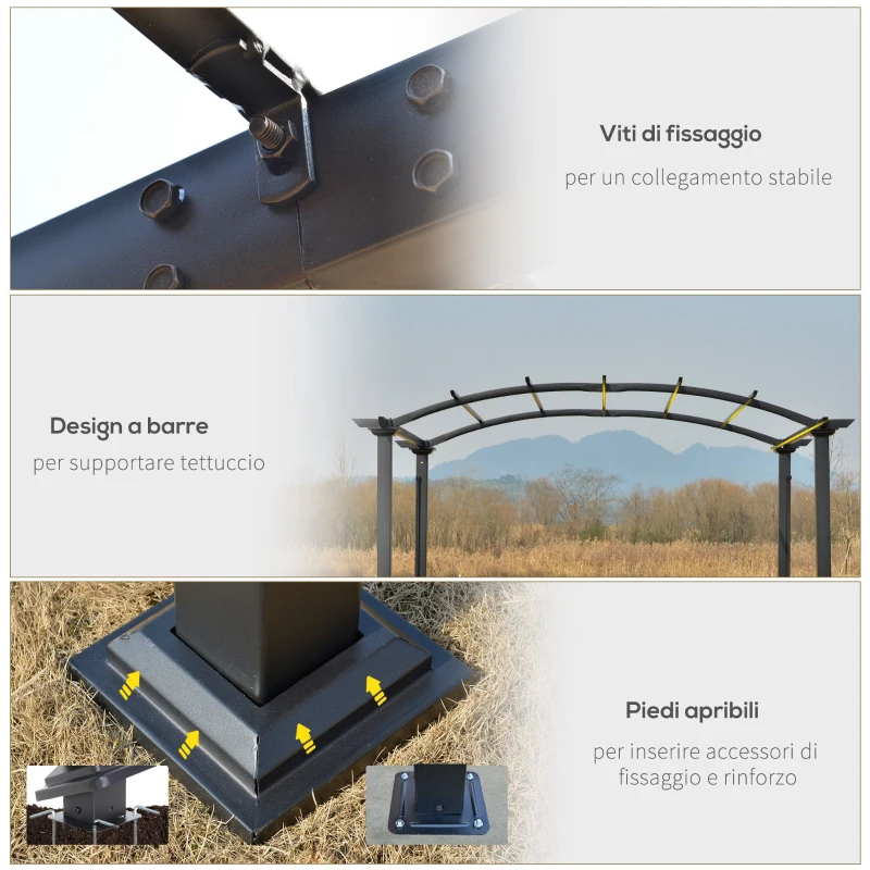 Outsunny Pergola con Tende Scorrevoli da Giardino 295x245cm, Gazebo a Pergola da Esterno in Metallo Cachi