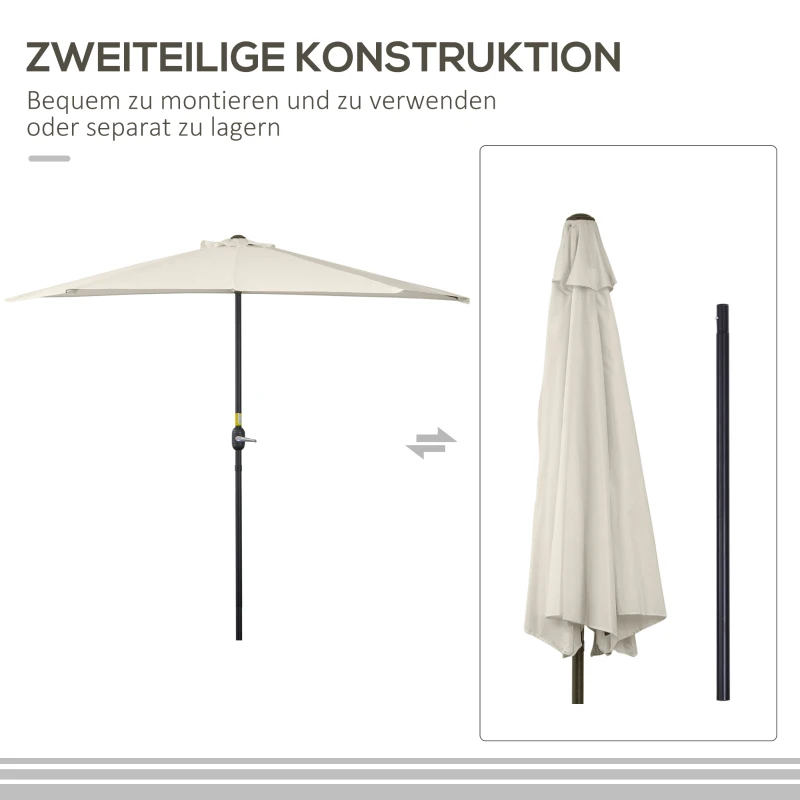 Outsunny Sonnenschirm Kurbelschirm Gartenschirm Schirm Marktschirm, Metall, halbrund, Cremeweiß+Schwarz