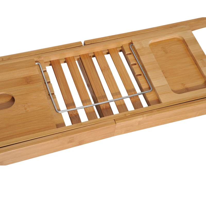 HOMCOM Pont tablette plateau de baignoire avec support de livre longueur réglable 70-105 cm bambou