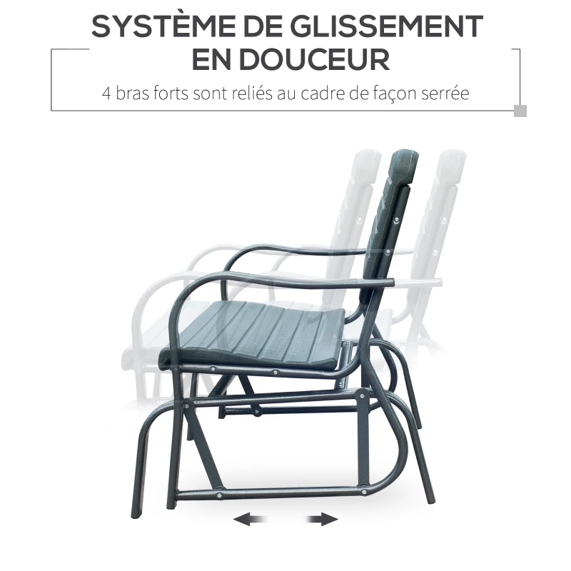 Outsunny Banc à Bascule de Jardin 2 Places - accoudoirs, Assise, Dossier Ergonomique - métal époxy HDPE Effet Grain Bois Vert fougère