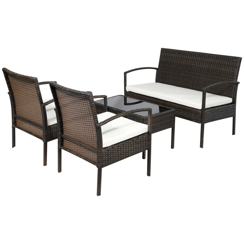 Outsunny Polyrattan Gartenmöbel Set für 4 Personen Rattensofa-Set Sitzgarnitur Braun+Cremeweiß