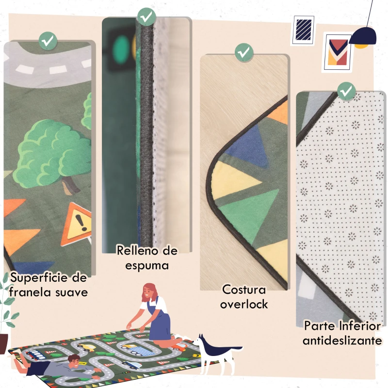 ZONEKIZ Alfombra de Juego para Niños Alfombra Infantil con Carreteras para Dormitorio Sala de Juegos 230x160 cm Multicolor