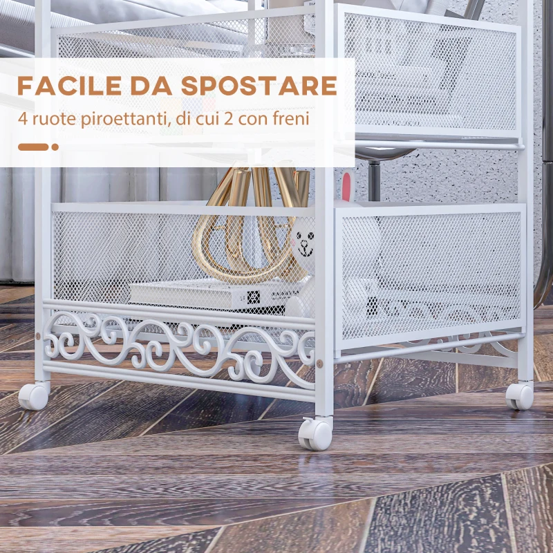 HOMCOM Carrello Portaoggetti a 3 Livelli in Truciolato e Acciaio, 34x29.5x57.5 cm, Bianco