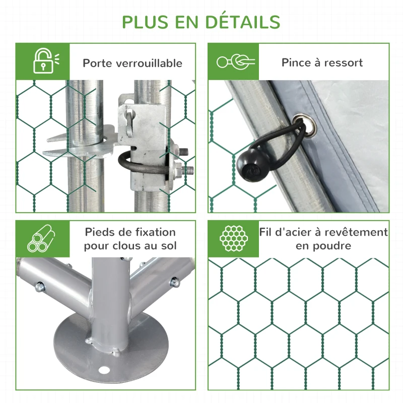 PawHut Enclos poulailler chenil 5,32 m² - parc grillagé dim. 2,8L x 1,9l x 1,95H m - poulailler chenil entièrement couvert - acier galvanisé