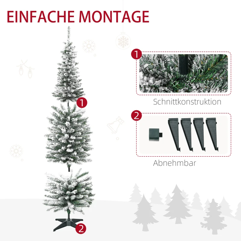 HOMCOM Künstlicher Weihnachtsbaum, 210 cm, beschneite PVC-Zweige, klappbar, Metallständer, Grün/Weiß