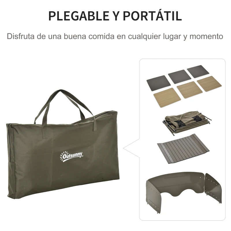 Outsunny Armario Cocina de Camping Plegable con Paraviento 6 Estantes Bolsa de Almacenaje Puertas con Cremallera para Acampada Picnic 94x57x109 cm Verde