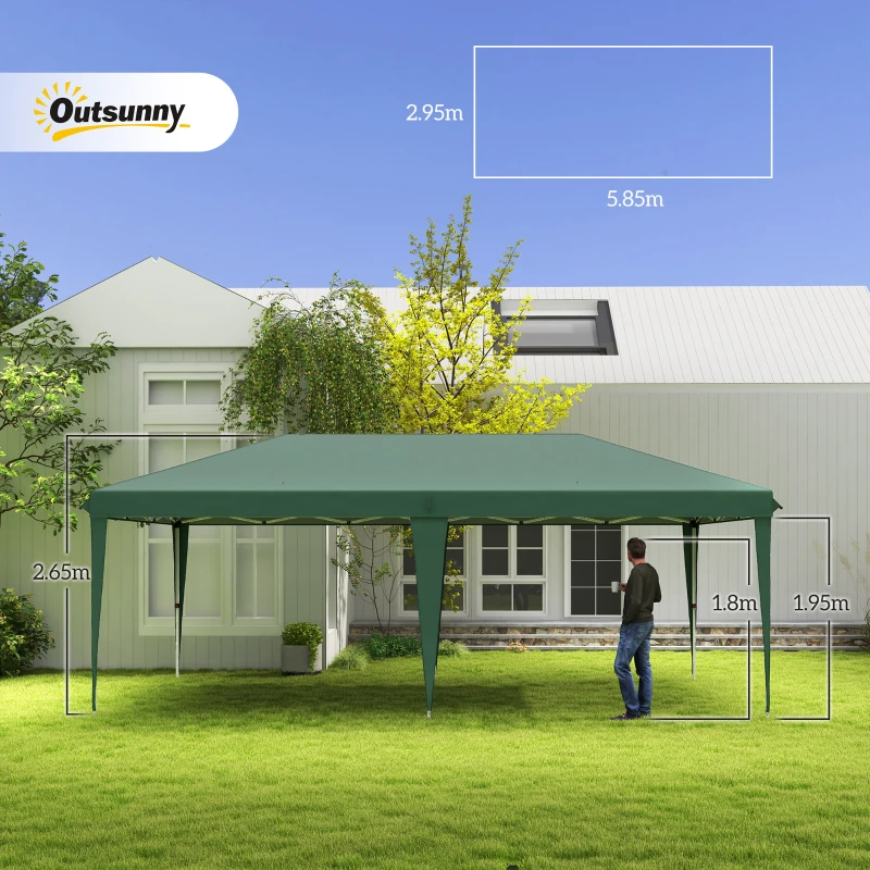 Outsunny Pop Up Gazebo 3 x 6m, Foldable Canopy Tent, Height Adjustable Wedding Awning Canopy w/ Carrying Bag, Green
