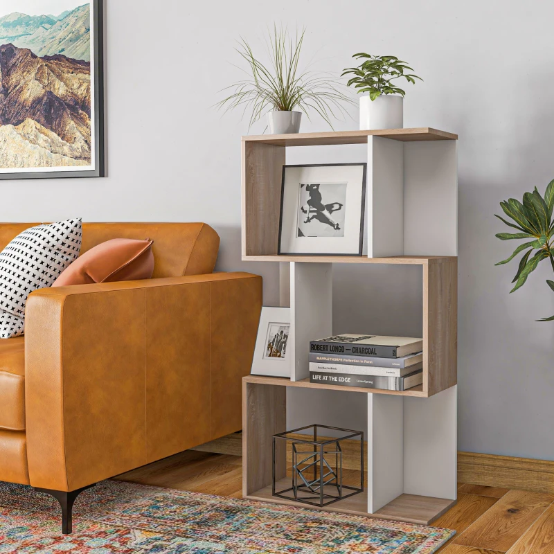 HOMCOM Libreria di Design Scaffale Ufficio Legno Moderna 3 Ripiani 60 × 24 × 111.4cm