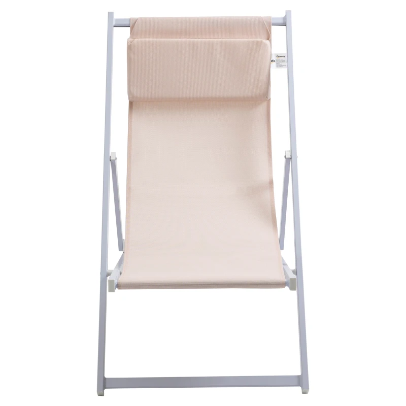 Outsunny Conjunto de 2 Tumbonas Plegables con Respaldo Regulable y Reposacabezas Acolchado 58x96,5x91,5 cm Beige