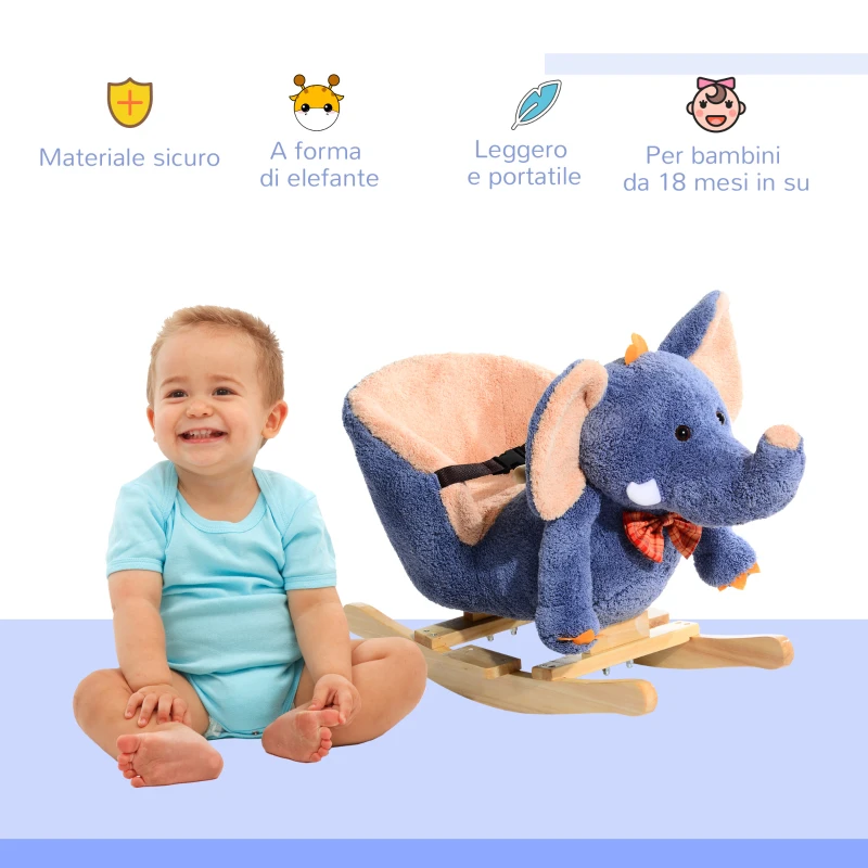HOMCOM Cavallo a Dondolo in Legno Elefante per i Bambini 60x33x45cm