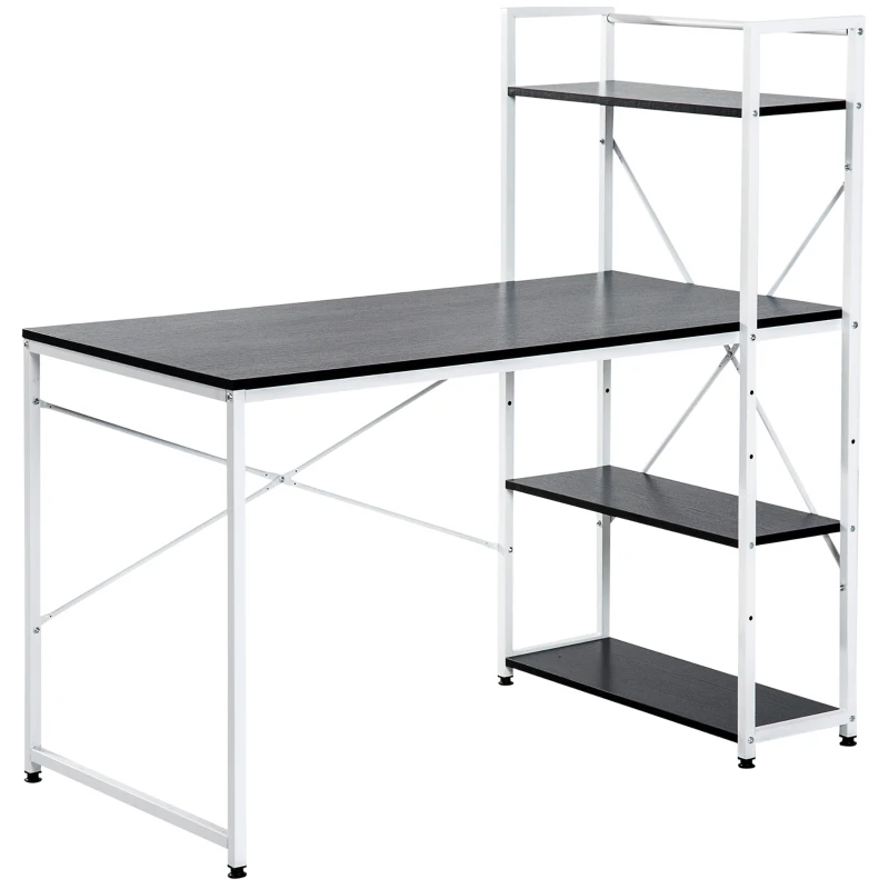 HOMCOM Computer Desk with Storage Shelves on Left or Right, Industrial Reversible Writing Desk for Home Office, Study, Easy Assembly, 120 x 64 x 121cm, Black and White
