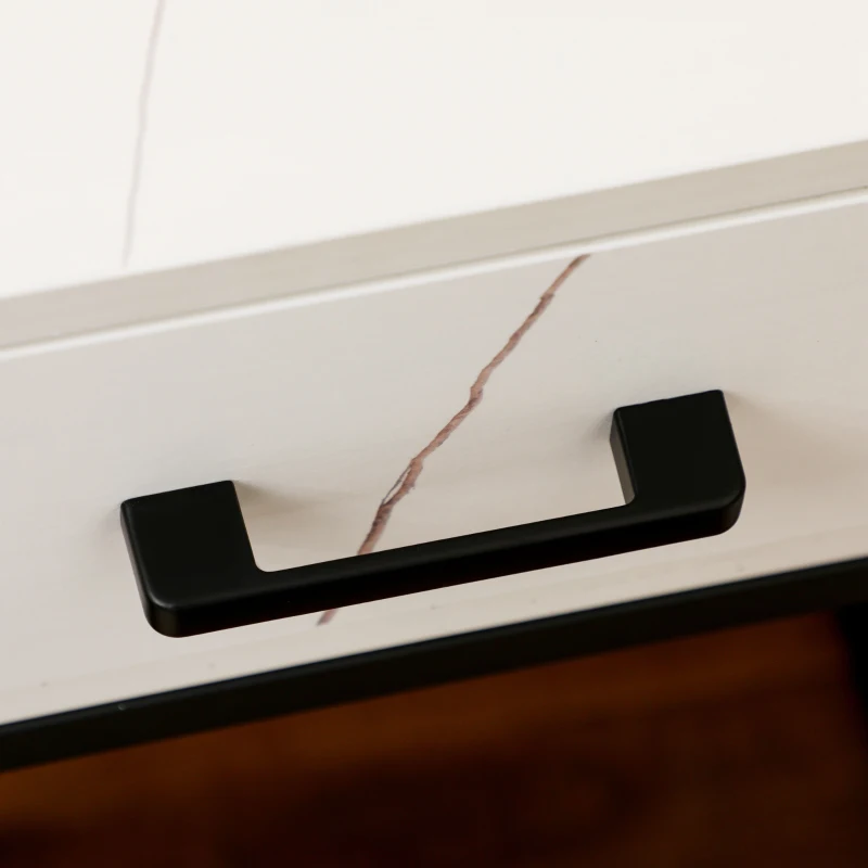 HOMCOM Juego de 2 Mesas de Centro Modernas con Encimera de Mármol Estante y Cajón para Salón 45x42x63,5 cm y 40x60x45 cm Blanco