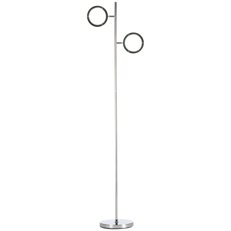 HOMCOM Lampadaire LED sur pied salon style moderne 2 abat-jours orientables en métal chromé 800 lumens hauteur 165 cm
