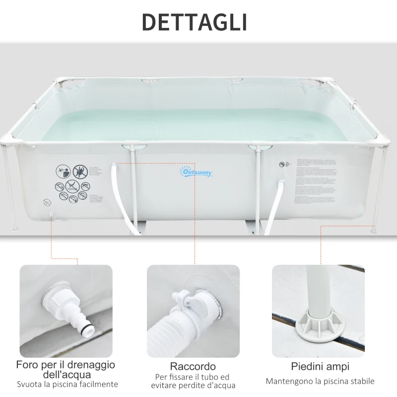 Outsunny Piscina Autoportante da Esterno, Piscina Rettangolare Fuori Terra con Filtro e Valvola in Acciaio e PVC, Grigio, 292x190x75cm