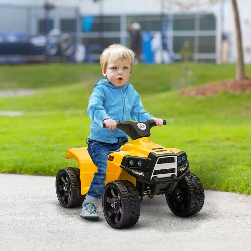HOMCOM Quad Elettrico per Bambini ATV 6V con Fari e Clacson, Velocità 3km/h, Età 18-36 Mesi, 65x40x43cm, Nero Giallo