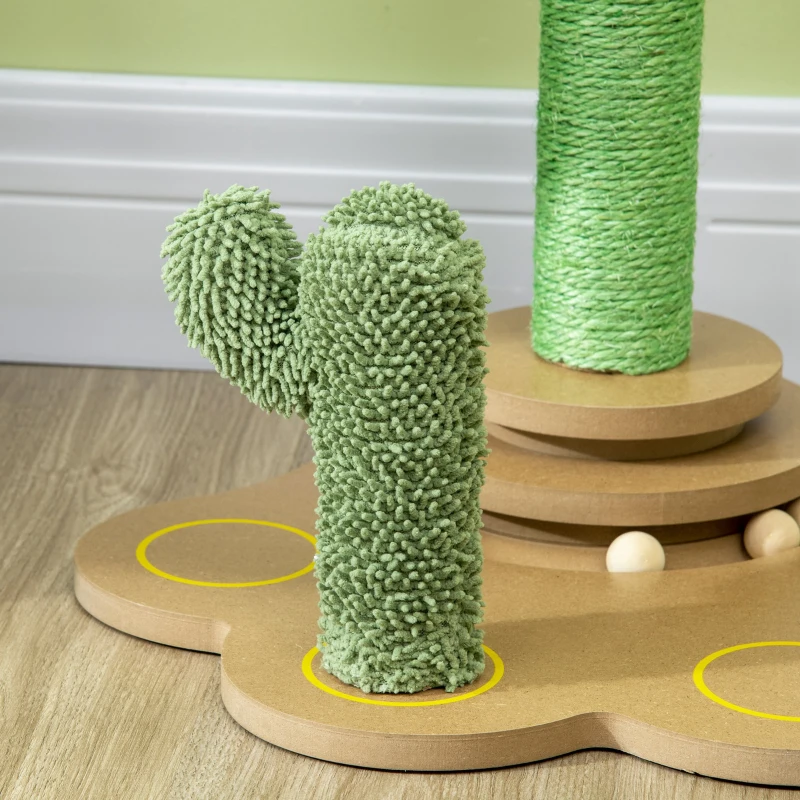 PawHut Mini Árbol Rascador para Gatos con Postes de Cactus de Chenilla con Juego de Bolas en la Base 46x43x60 cm Verde