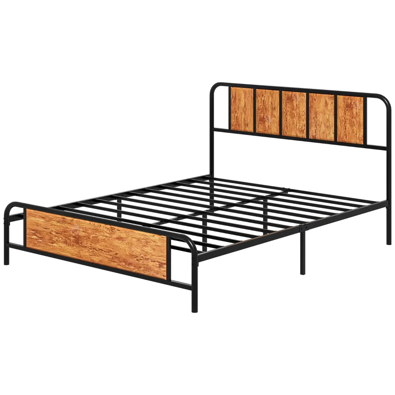 HOMCOM 5.2ft King Bed Frame with Industrial Wood Headboard, Steel Slat Support and 31cm Underbed Storage Space, 160 x 207cm, Rustic Brown