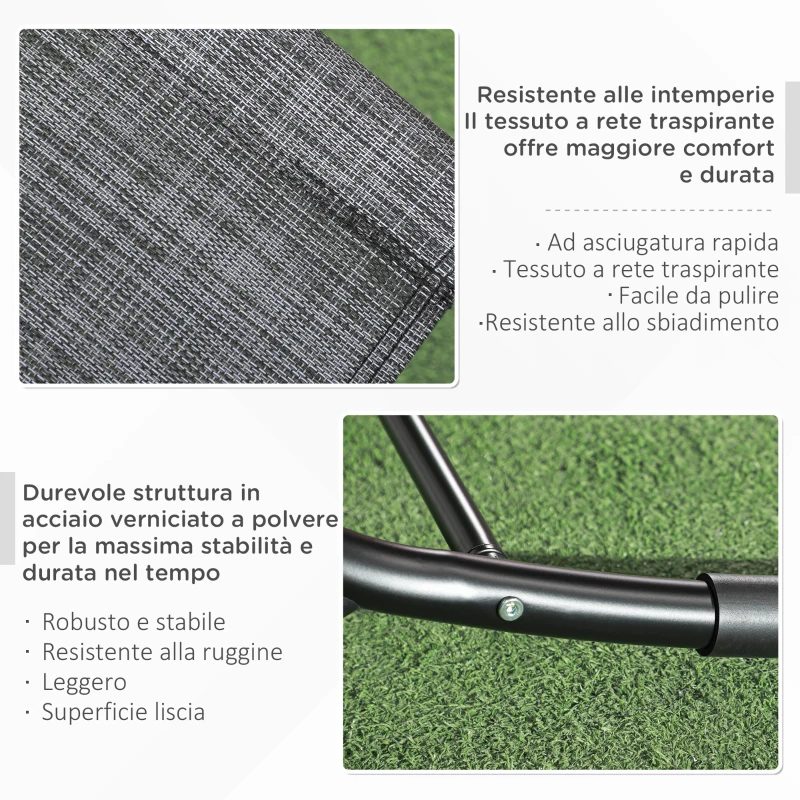 Outsunny Sedia Sdraio a Dondolo Zero-Gravity da Esterno Impermeabile con Poggiatesta, 155x61x88 cm, Grigio
