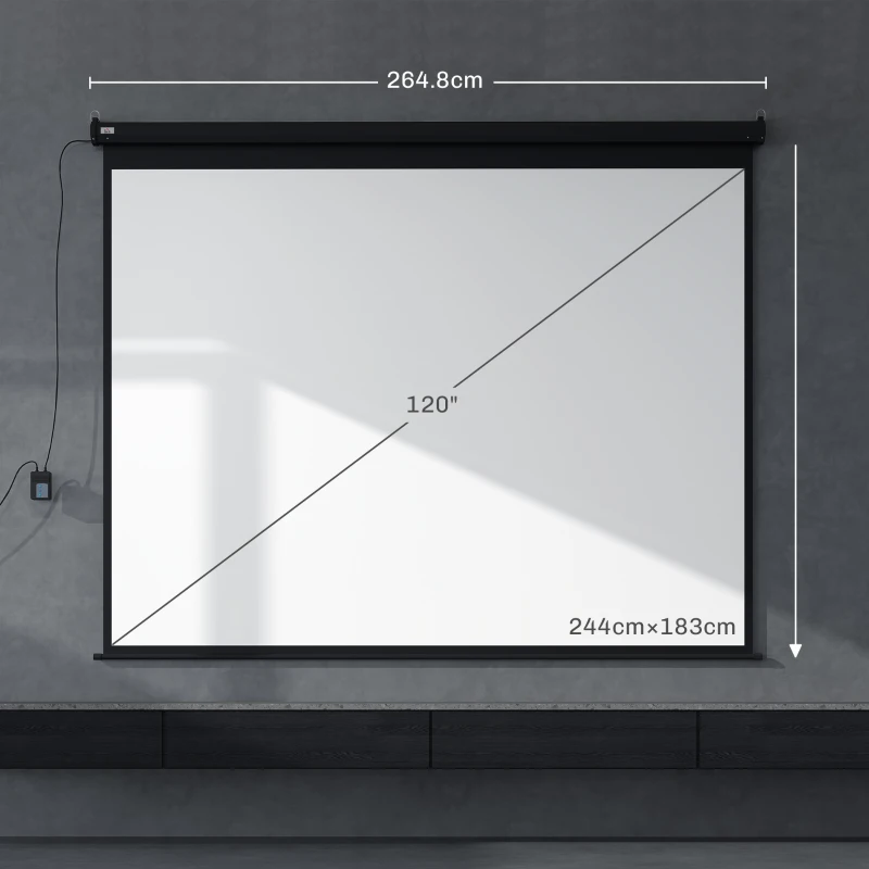 HOMCOM Schermo per Proiettore 120" Formato 4:3 Regolabile con Telecomando, 244x183cm, Nero