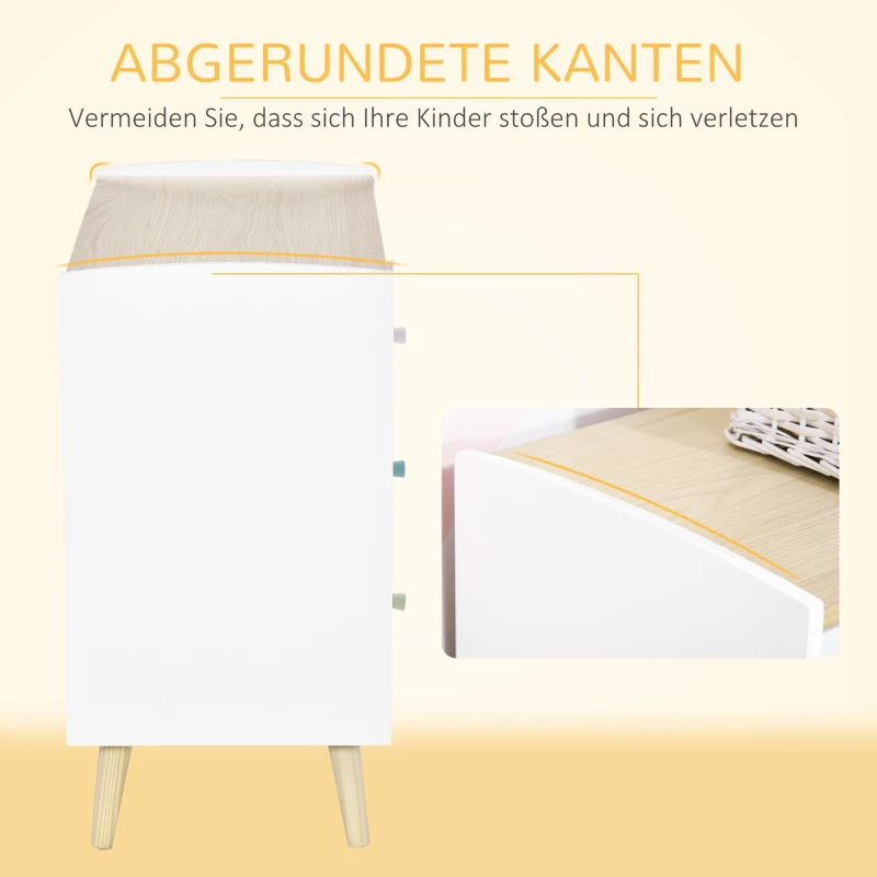 HOMCOM kinder Kommode mit 3 Schubladen Schubladenschrank Kinderzimmer Schrank Kinderschrank mit Antikippvorrichtung Kiefer Weiß 90 x 40 x 75,2 cm