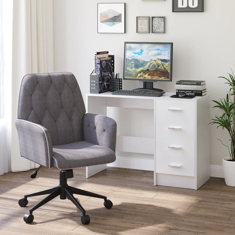 HOMCOM Bürostuhl mit Wippfunktion Drehstuhl Home-Office-Stuhl höhenverstellbarer Schreibtischstuhl Computerstuhl Arbeitsstuhl mit Armen 360°-Drehräder Schaumstoff Dunkelgrau 66 x 69 x 89,5-97 cm