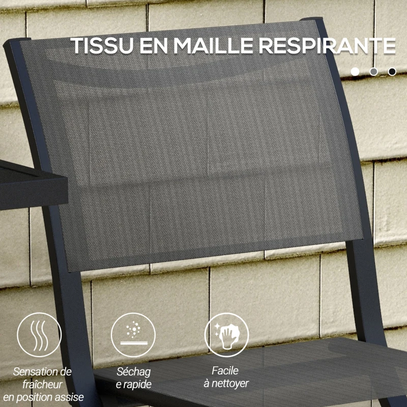 Outsunny Ensemble salon de jardin 2 personnes 2 chaises et 1 table pliantes pour l'Extérieur cadre en Aluminium, Gris anthracite