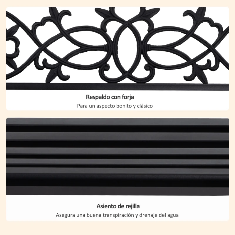 Outsunny Banco Columpio de 2 Plazas Banco Colgante con Reposabrazos para Jardín Terraza Exterior 127x59,5x52 cm Negro