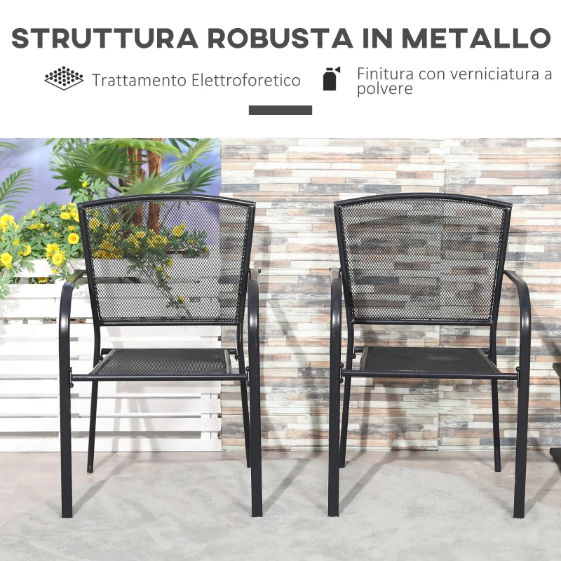 Outsunny Set 2 Sedie da Giardino in Metallo, per Cortile, Patio e Terrazza, Nero