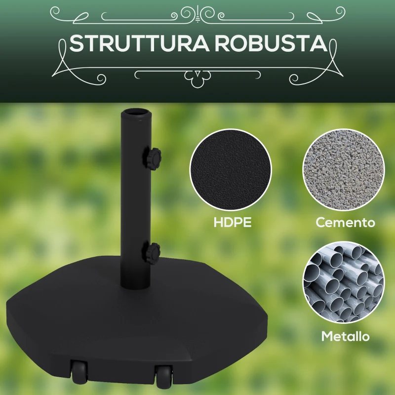 Outsunny Base per Ombrellone 25kg in Cemento e Plastica per Pali da 38-48mm, Ø54x46,5cm, Nero