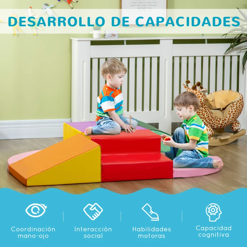 HOMCOM Juego de 6 Bloques de Espuma para Niños de 12-36 Meses Juguete Educativo de Construcción 150x100x24 cm Multicolor