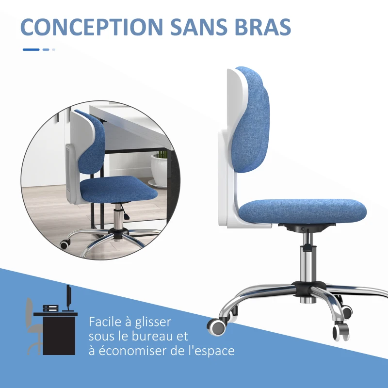 Vinsetto Fauteuil de bureau chaise travail pivotant 360° ergonomique dossier incurvé hauteur réglable 41-51 cm bleu clair