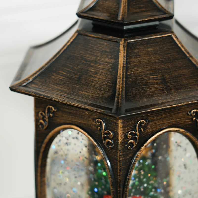 HOMCOM Farol Navidad con Música y Luces Bola de Nieve con Papá Noel Purpurina en Espiral para Decoración Navideña Bronce